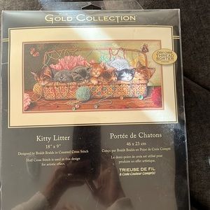 NWT gold collection kitty litter 18”x9” half cross stitch unopened